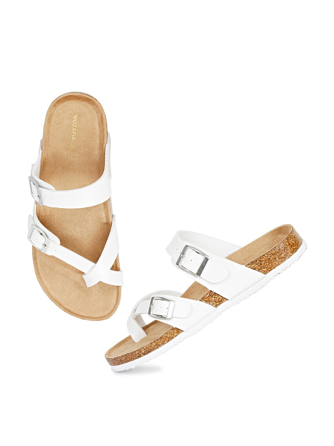 

MOZAFIA Buckled One Toe Flats, White