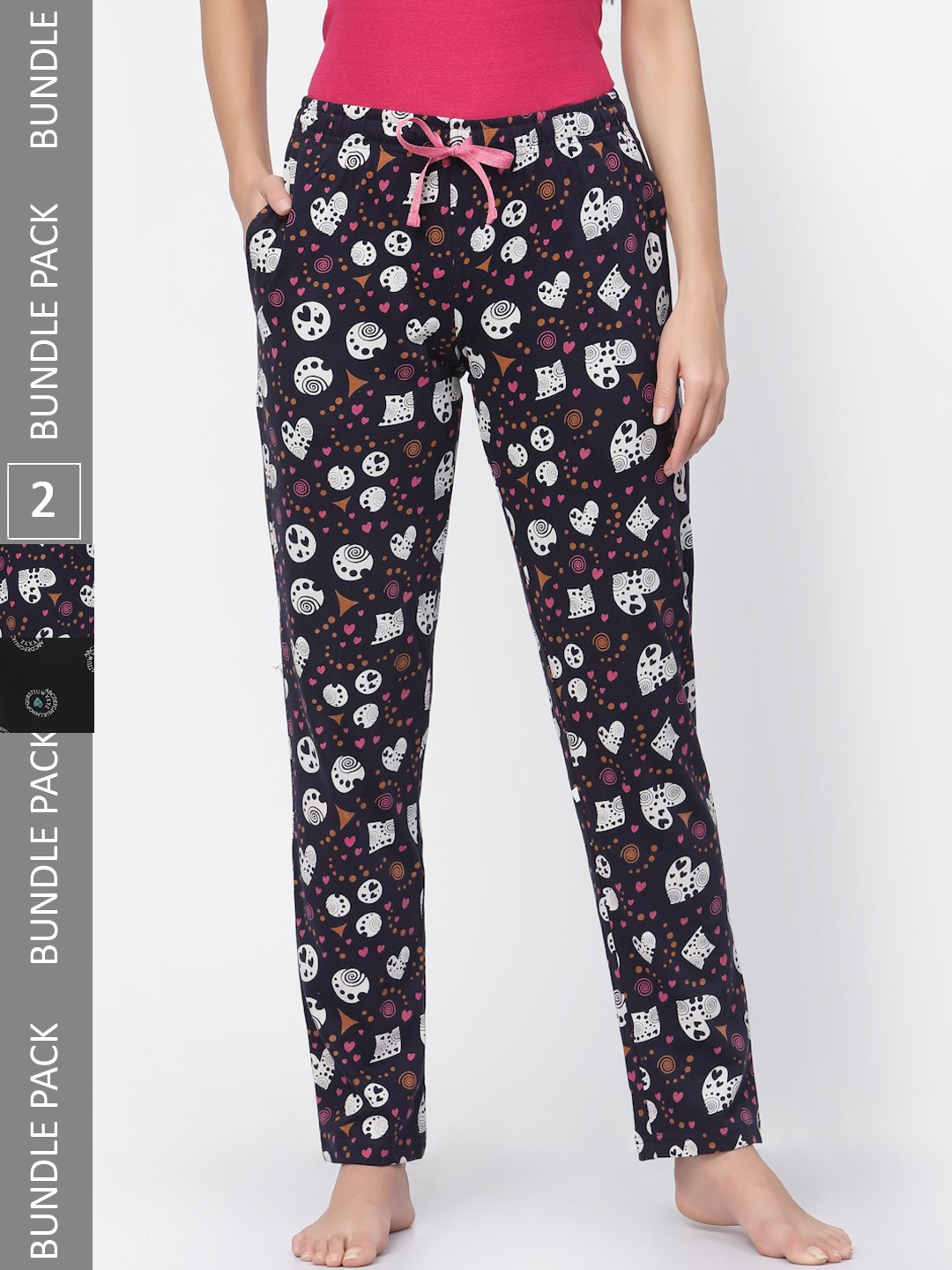 

Sweet Dreams Women Black Pack Of 2 Printed Relaxed-Fit Pure Cotton Lounge Pants