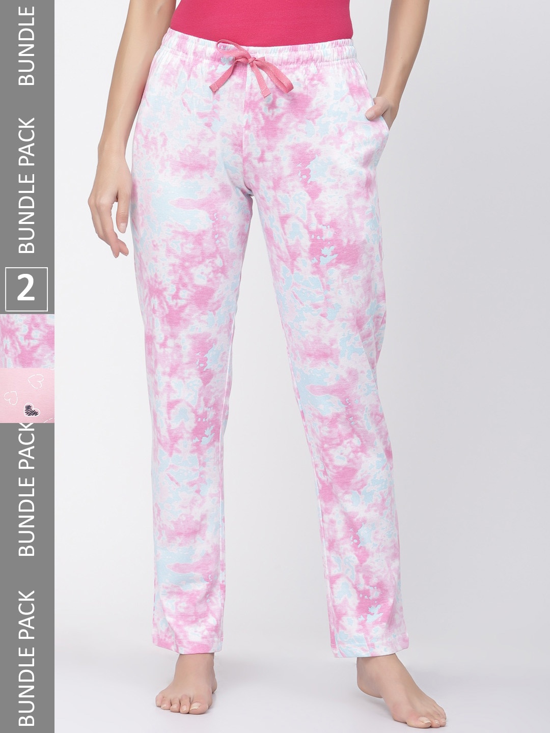 

Sweet Dreams Women Plus Size Pink & White Pack Of 2 Printed Pure Cotton Lounge Pants