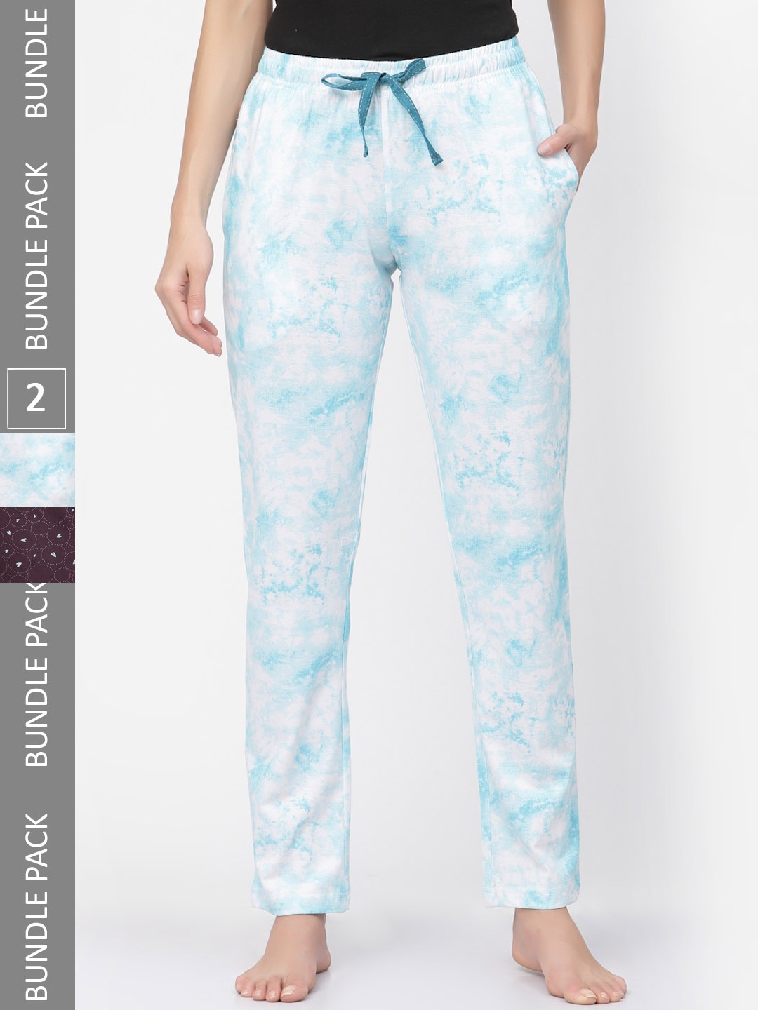 

Sweet Dreams Women Black & Blue Pack Of 2 Printed Relaxed-Fit Pure Cotton Lounge Pants