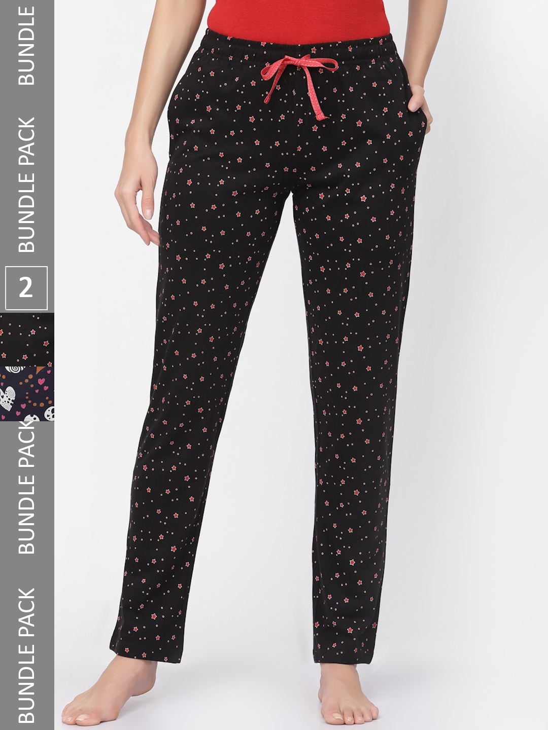 

Sweet Dreams Women Black Pack Of 2 Printed Relaxed-Fit Pure Cotton Lounge Pants