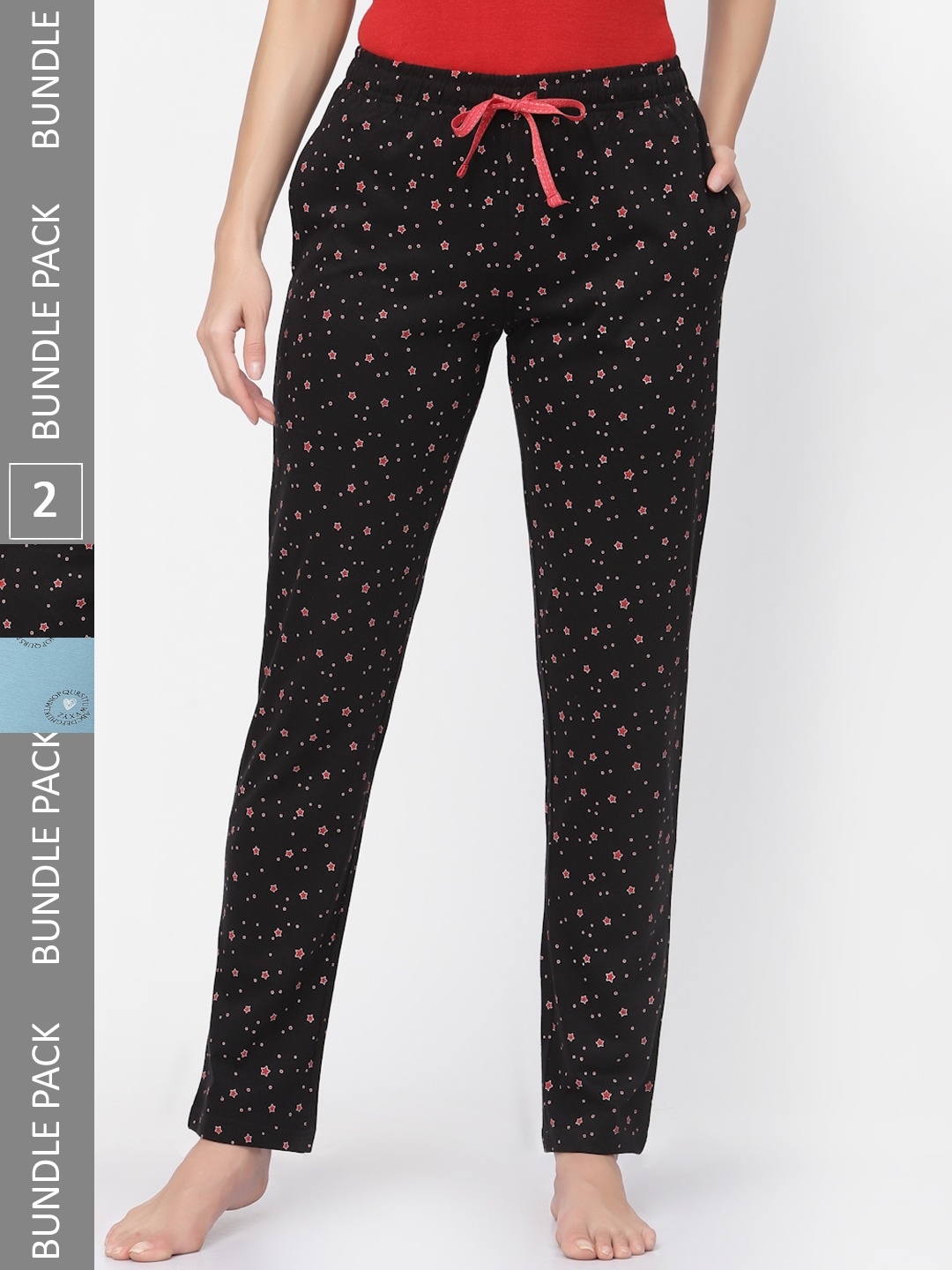 

Sweet Dreams Women Blue & Black Pack Of 2 Printed Pure Cotton Lounge Pants