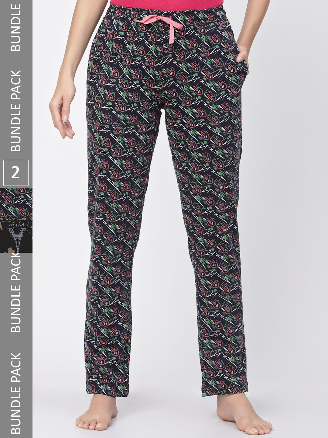 

Sweet Dreams Women Black Pack Of 2 Pure Printed Cotton Lounge Pants