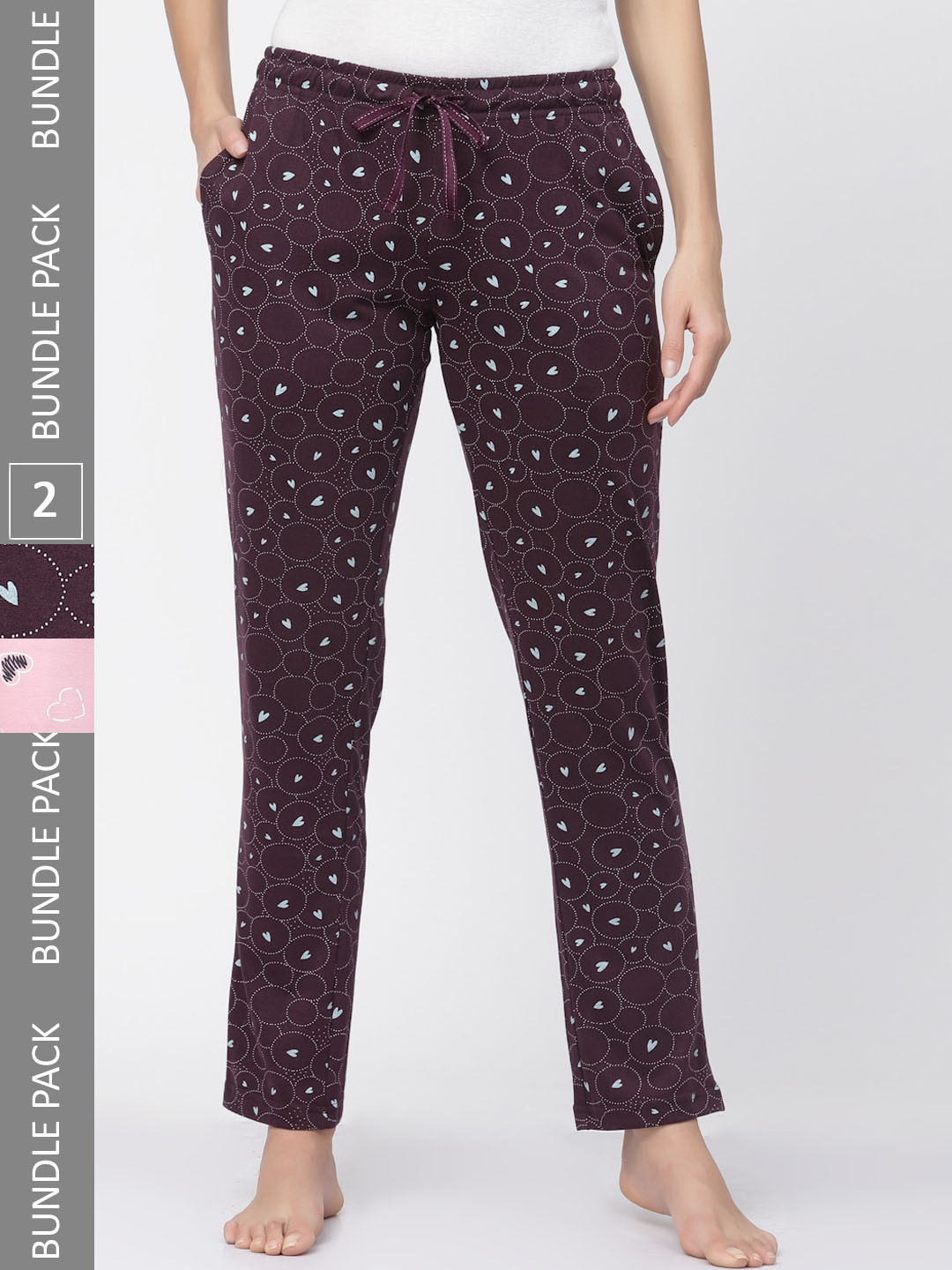 

Sweet Dreams Women Pink & Purple Pack Of 2 Printed Relaxed-Fit Pure Cotton Lounge Pants