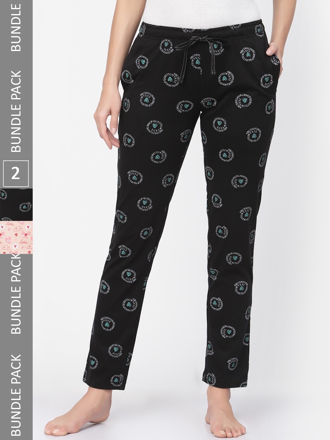 

Sweet Dreams Women Peach & Black Pack Of 2 Printed Cotton Lounge Pants