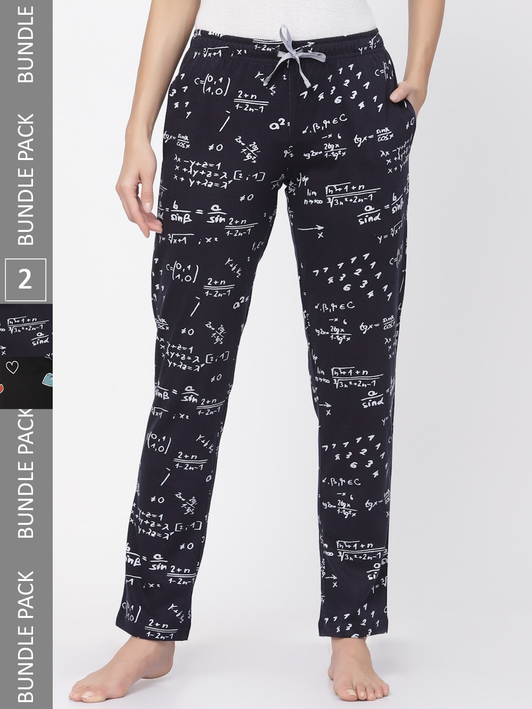 

Sweet Dreams Women Black Pack Of 2 Printed Relaxed-Fit Pure Cotton Lounge Pants