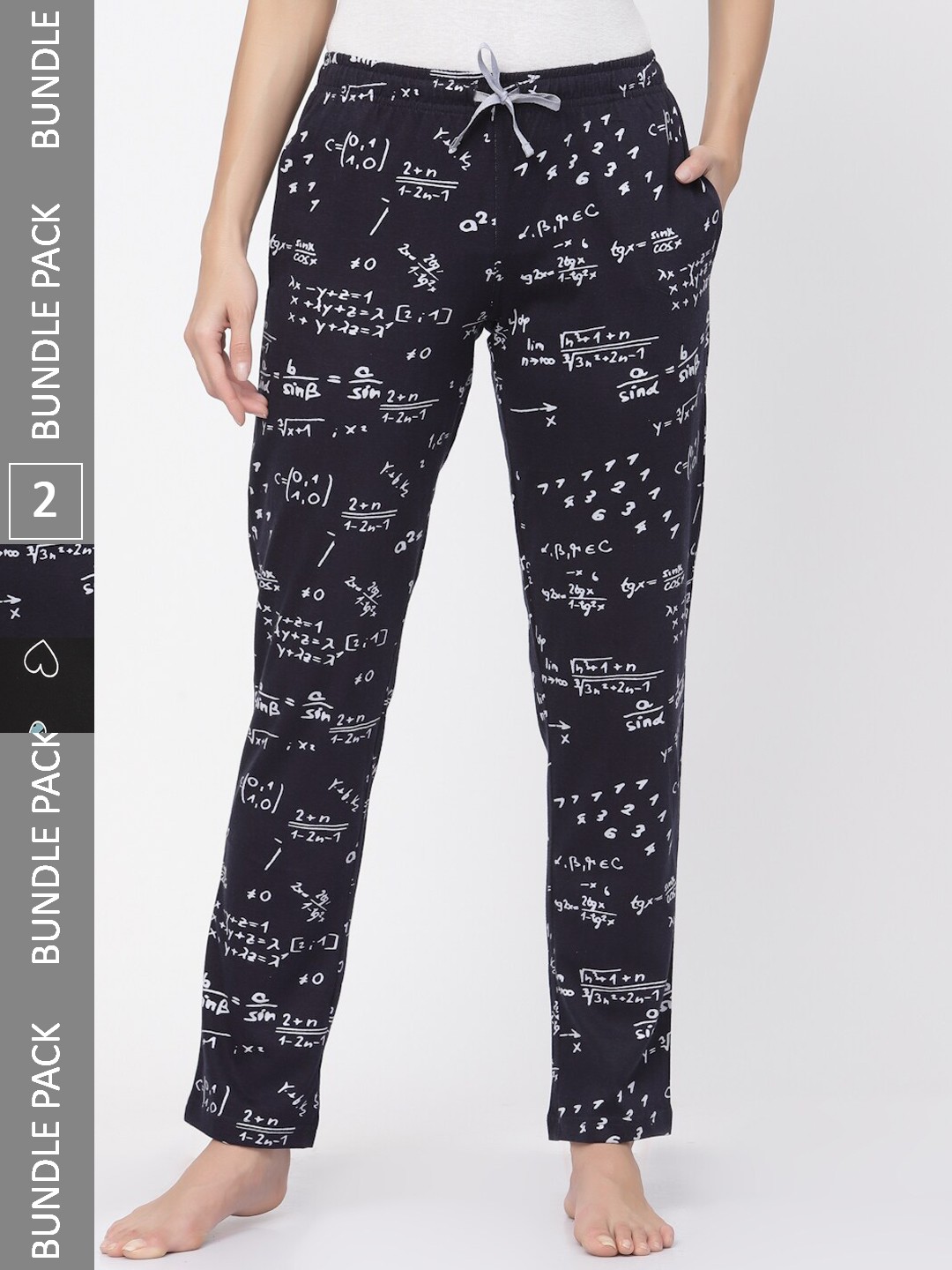 

Sweet Dreams Women Plus Size Black & Navy Blue Pack Of 2 Pure Cotton Lounge Pants