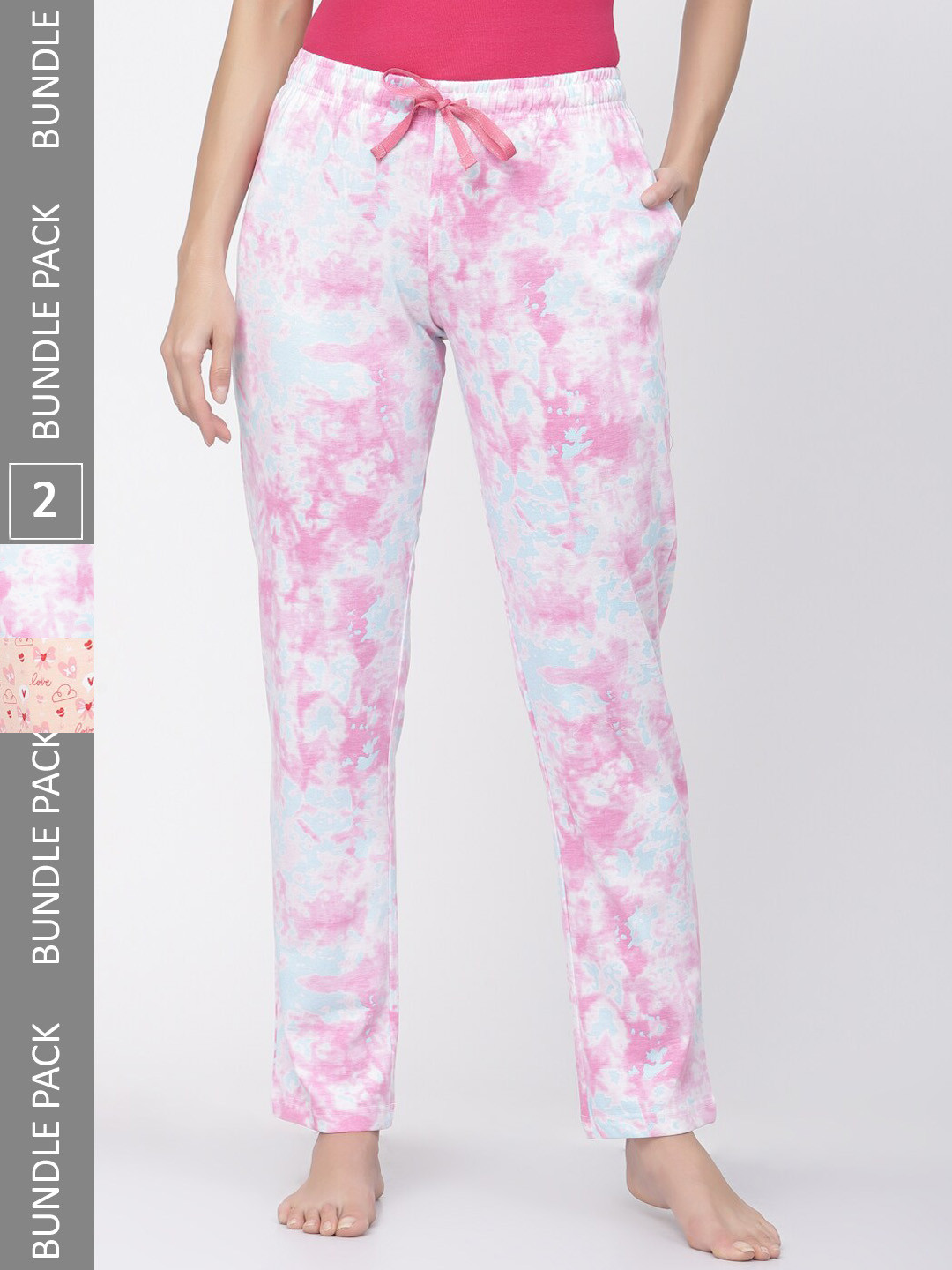 

Sweet Dreams Women Beige & Pink Pack Of 2 Printed Relaxed-Fit Pure Cotton Lounge Pants