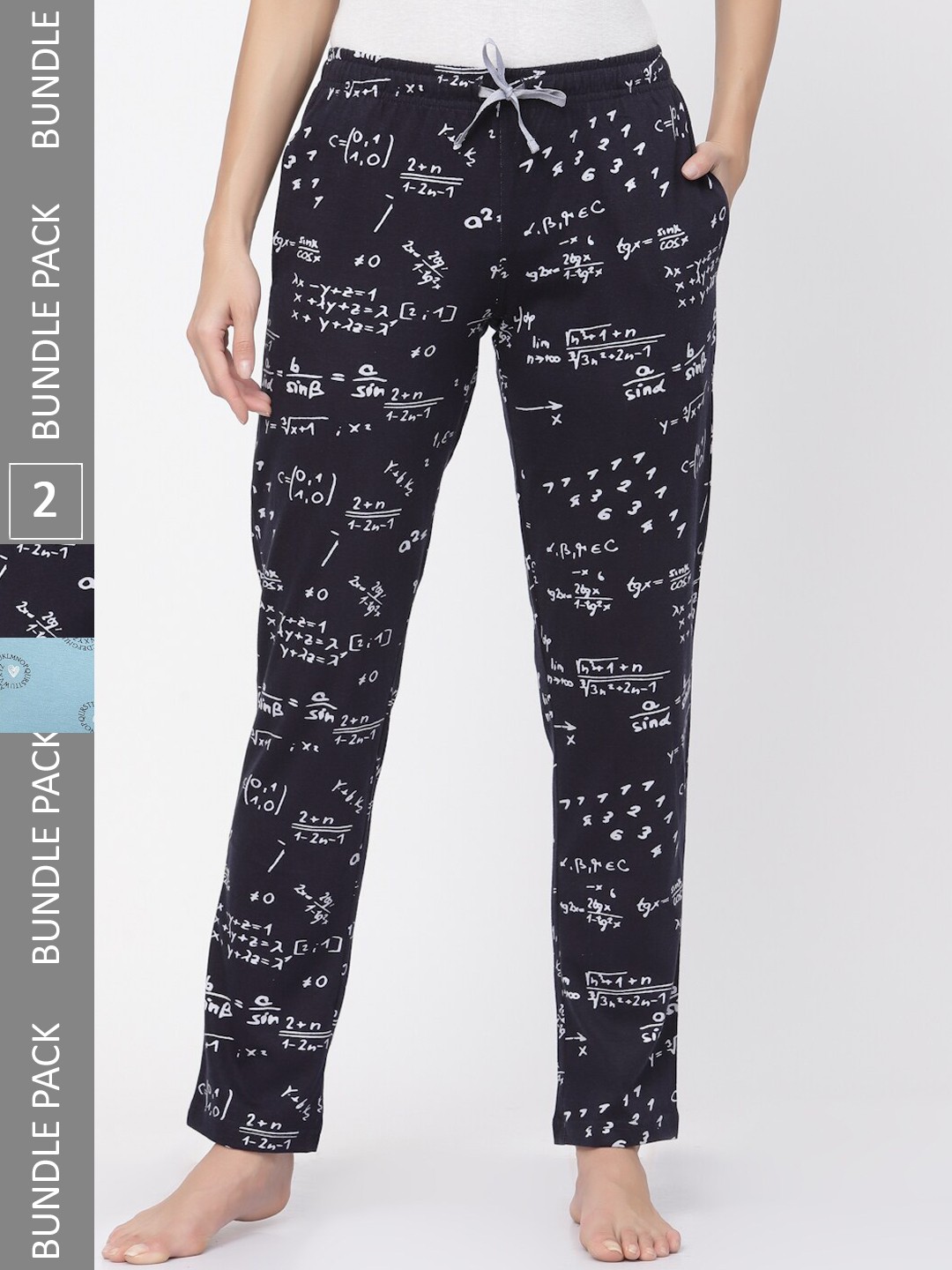 

Sweet Dreams Women Blue & Black Pack Of 2 Printed Relaxed-Fit Pure Cotton Lounge Pants