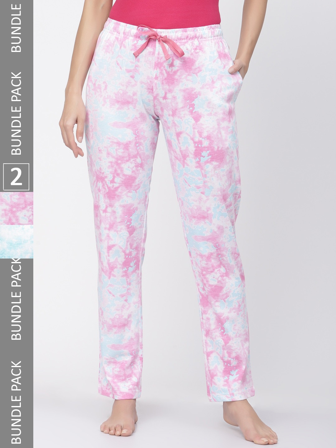 

Sweet Dreams Women Pack Of 2 Tie & Dye Pure Cotton Lounge Pants, Blue