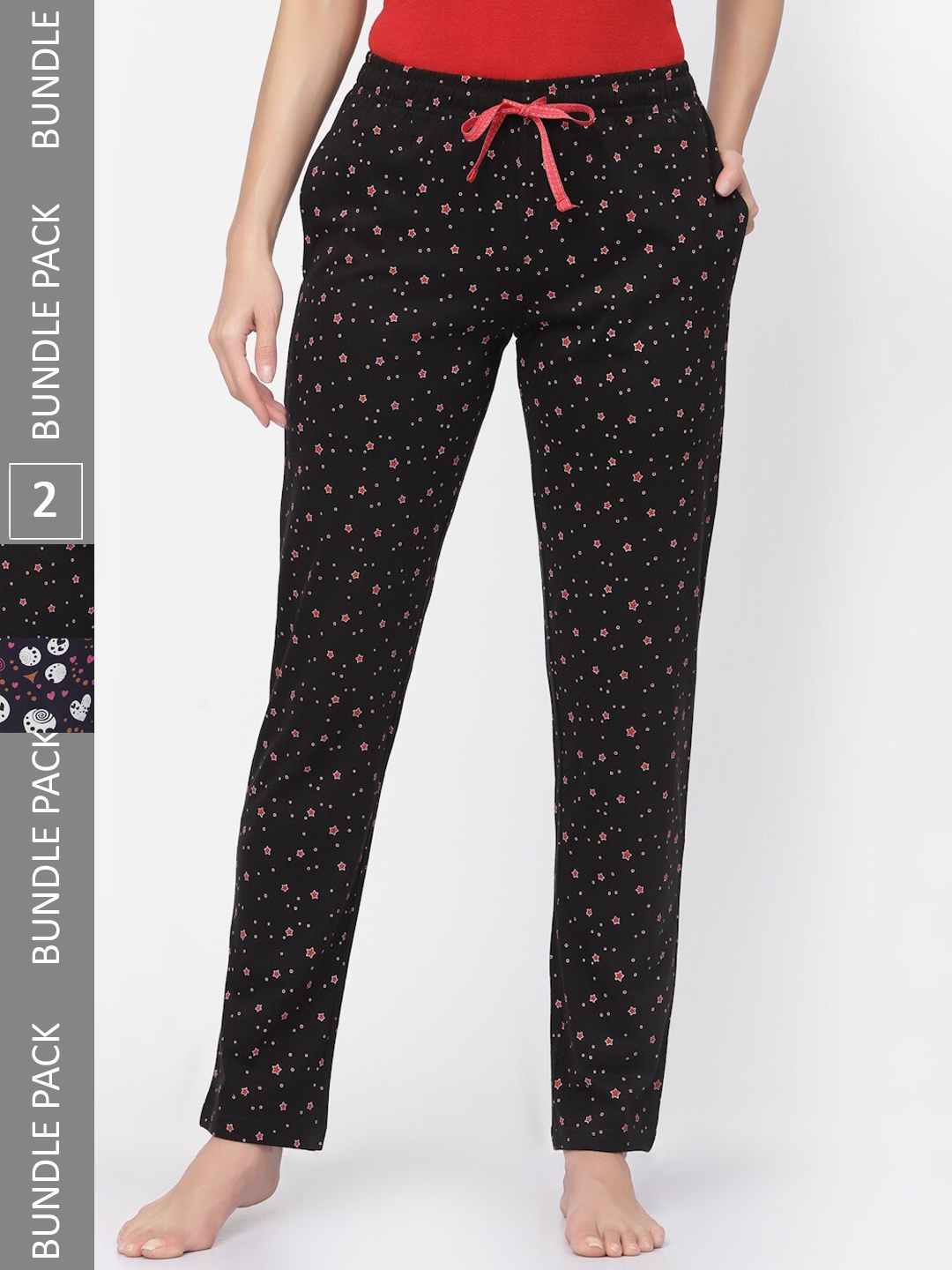 

Sweet Dreams Women Plus Size Navy Blue & Black Pack Of 2 Printed Pure Cotton Lounge Pants