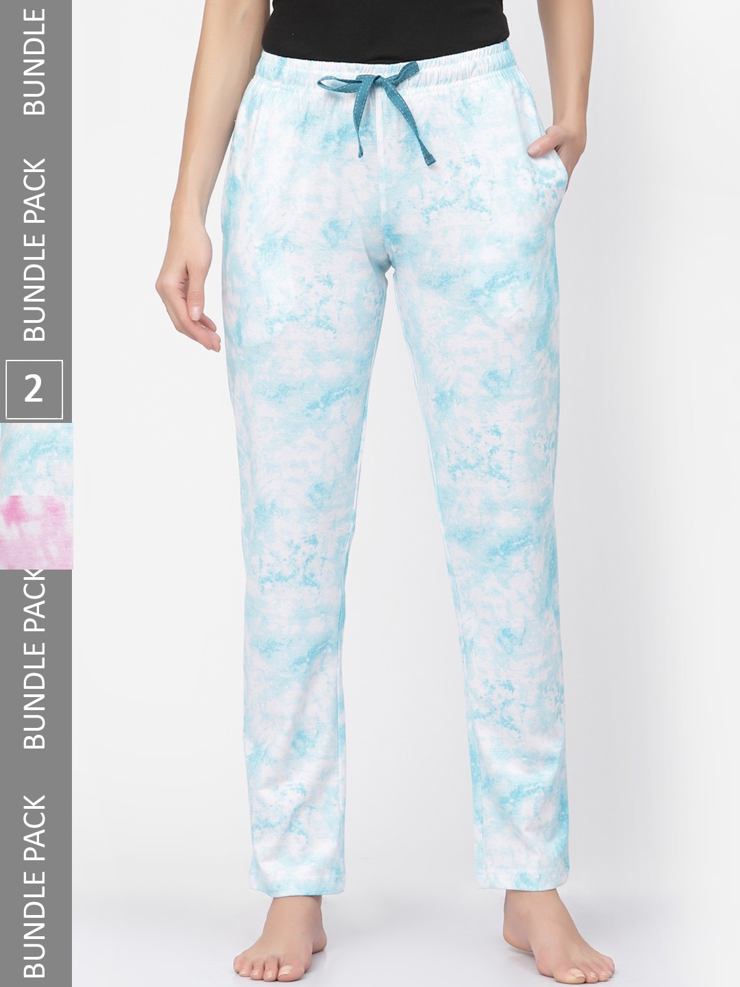 

Sweet Dreams Women Plus Size Pack Of 2 Tie & Dye Pure Cotton Lounge Pants, Blue