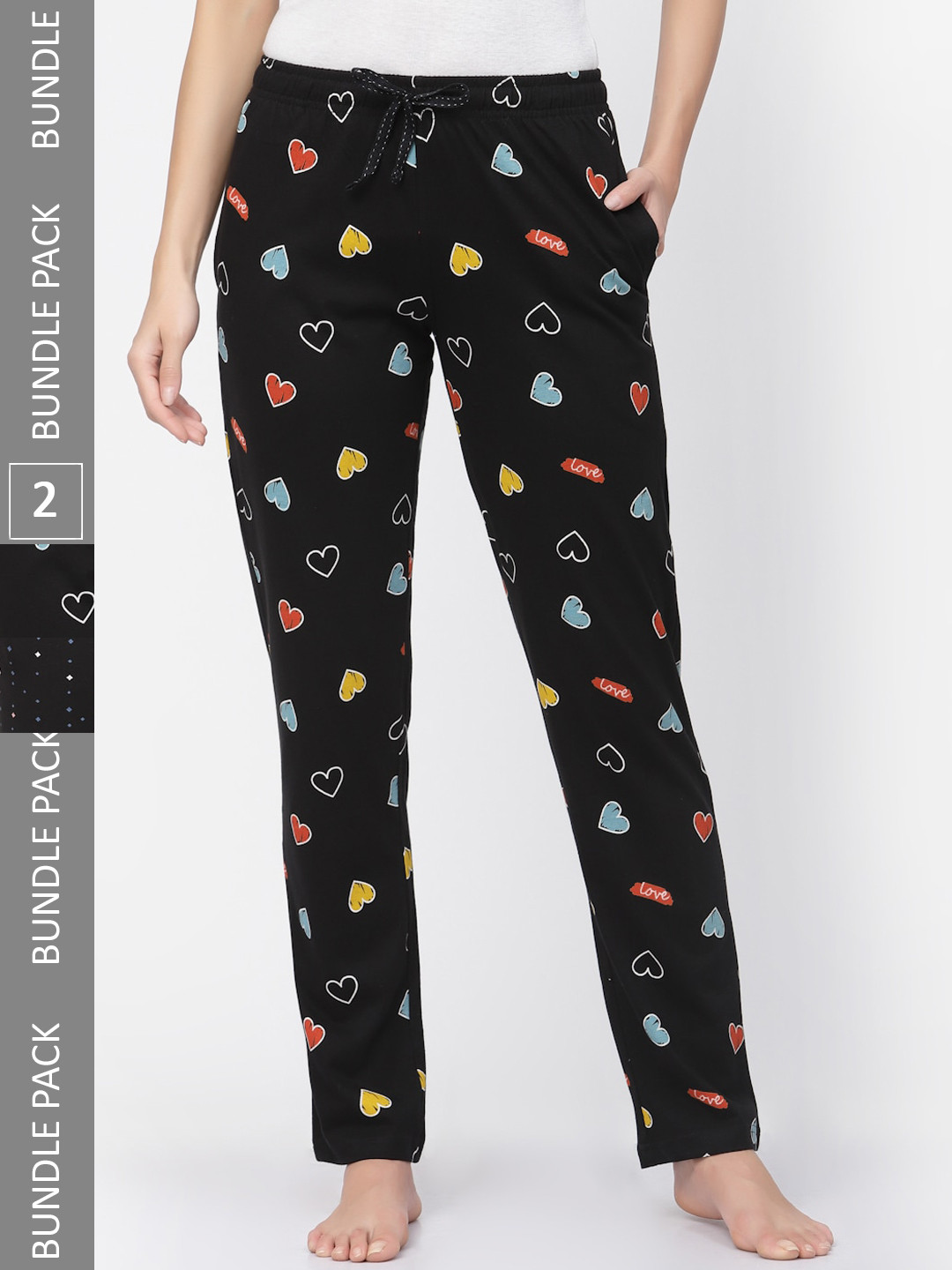 

Sweet Dreams Women Black & Blue Pack Of 2 Printed Relaxed-Fit Pure Cotton Lounge Pants