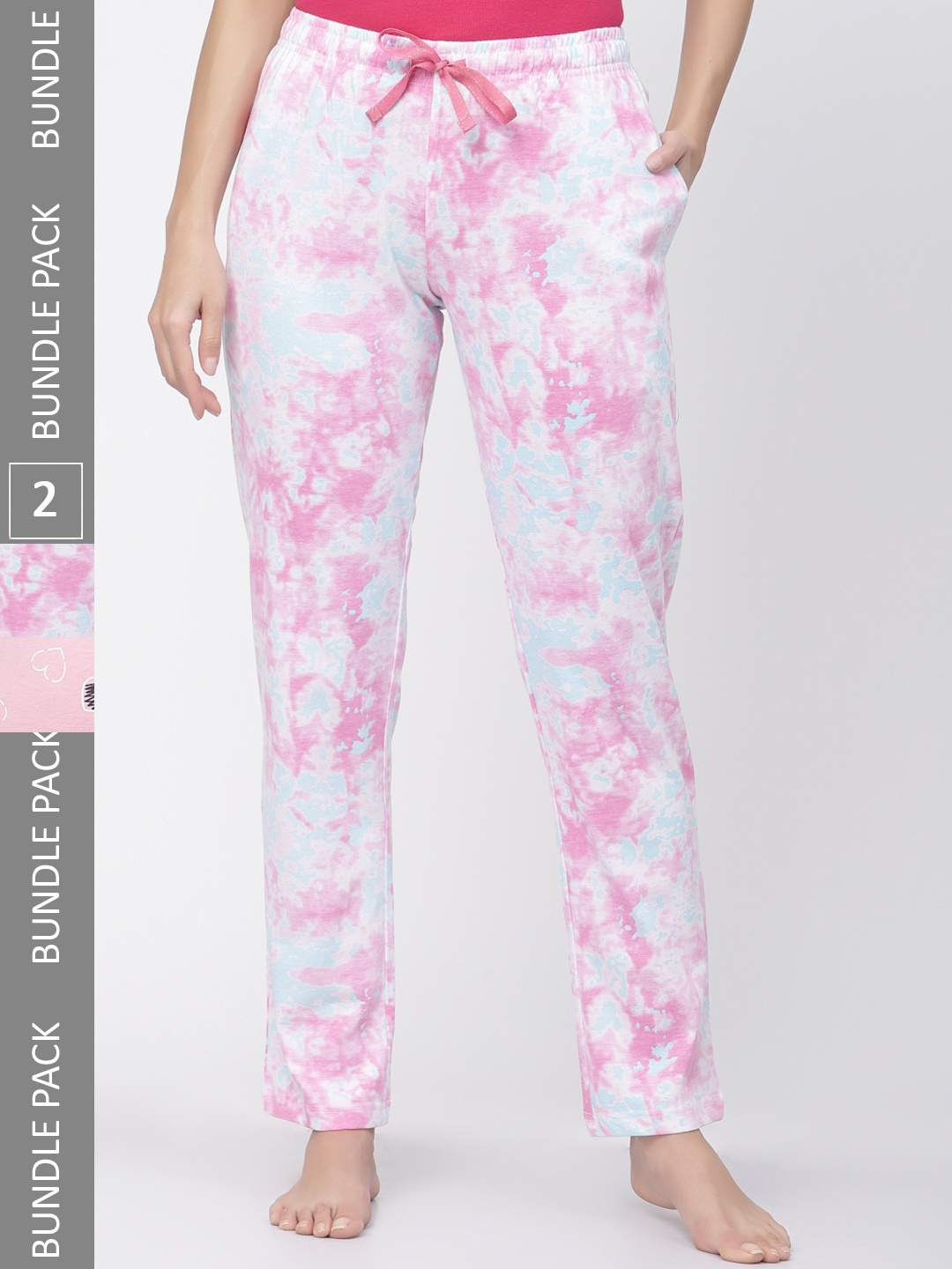 

Sweet Dreams Women Pack Of 2 Printed Pure Cotton Lounge Pants, Pink