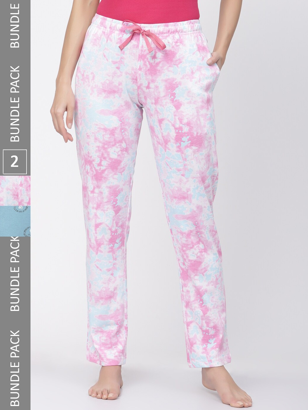

Sweet Dreams Women Plus Size Pack Of 2 Printed Pure Cotton Lounge Pants, Blue