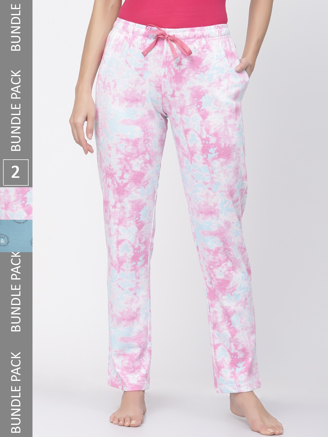 

Sweet Dreams Women Pack Of 2 Printed Pure Cotton Lounge Pants, Pink