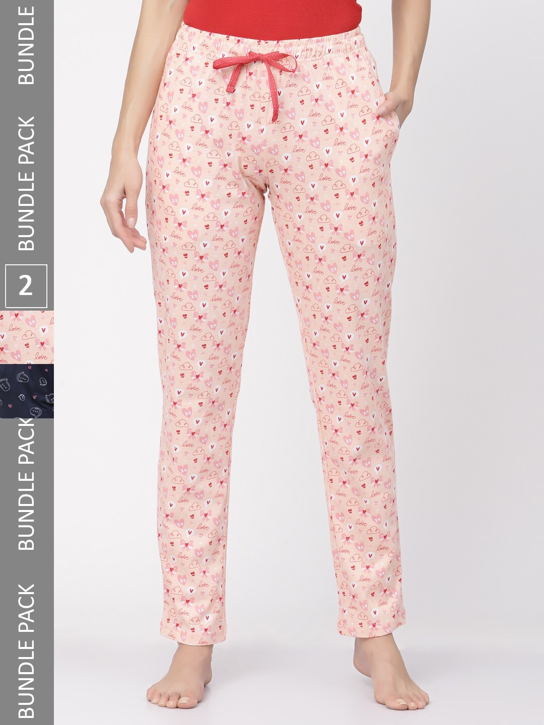 

Sweet Dreams Women Pink & Black Pack Of 2 Printed Pure Cotton Lounge Pants