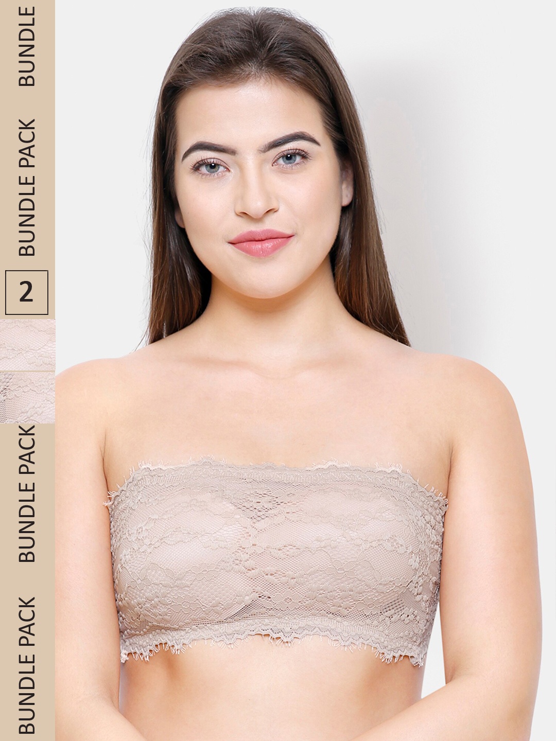 

NOIRA Pack Of 2 Lace Half Coverage All Day Comfort Lightly Padded Bandeau Bra, Beige