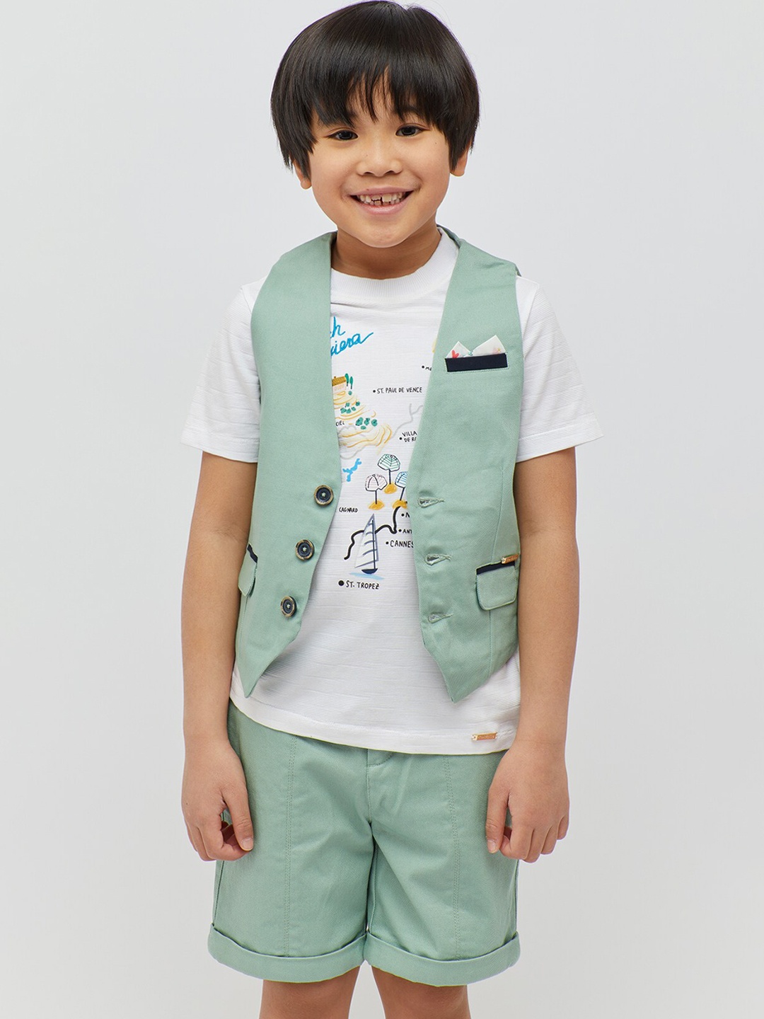 

One Friday Boys V-Neck Sleeveless Waistcoat, Green