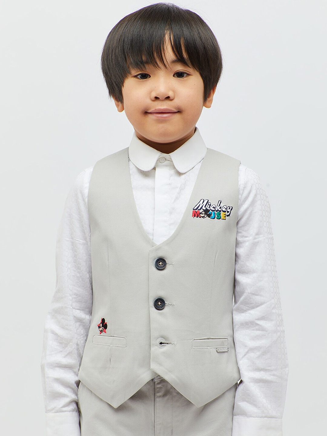 

One Friday Boys Woven Regular Fit Mickey Patchwork Waistcoat, Grey