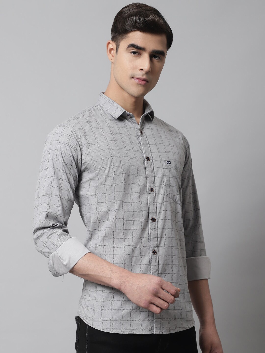 

Majestic Man Smart Slim Fit Grid Tattersall Checked Casual Shirt, Grey