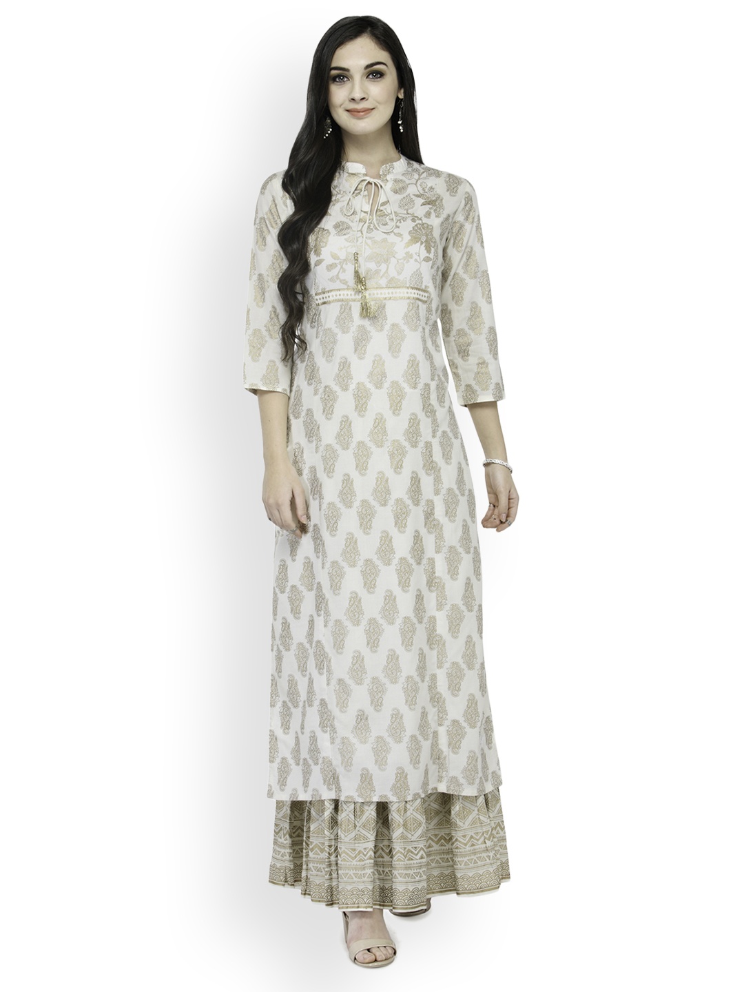 

Varanga Women Off-White & Gold-Toned Printed Kurta with Skirt