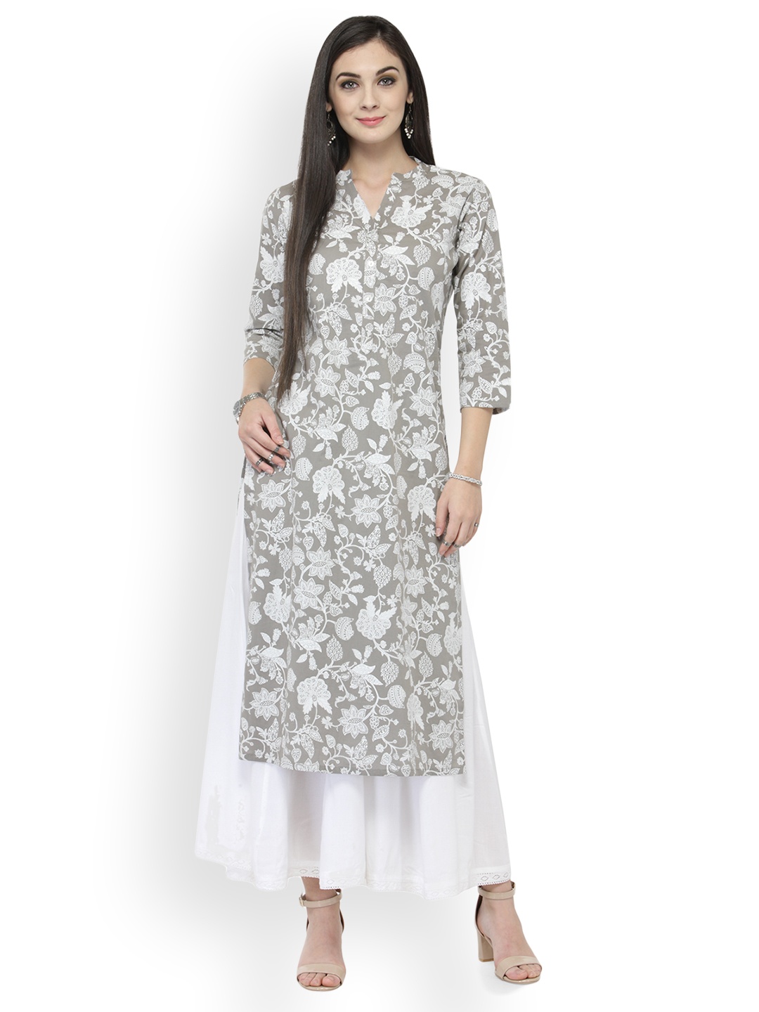 

Varanga Women Grey & White Printed Kurta with Palazzos