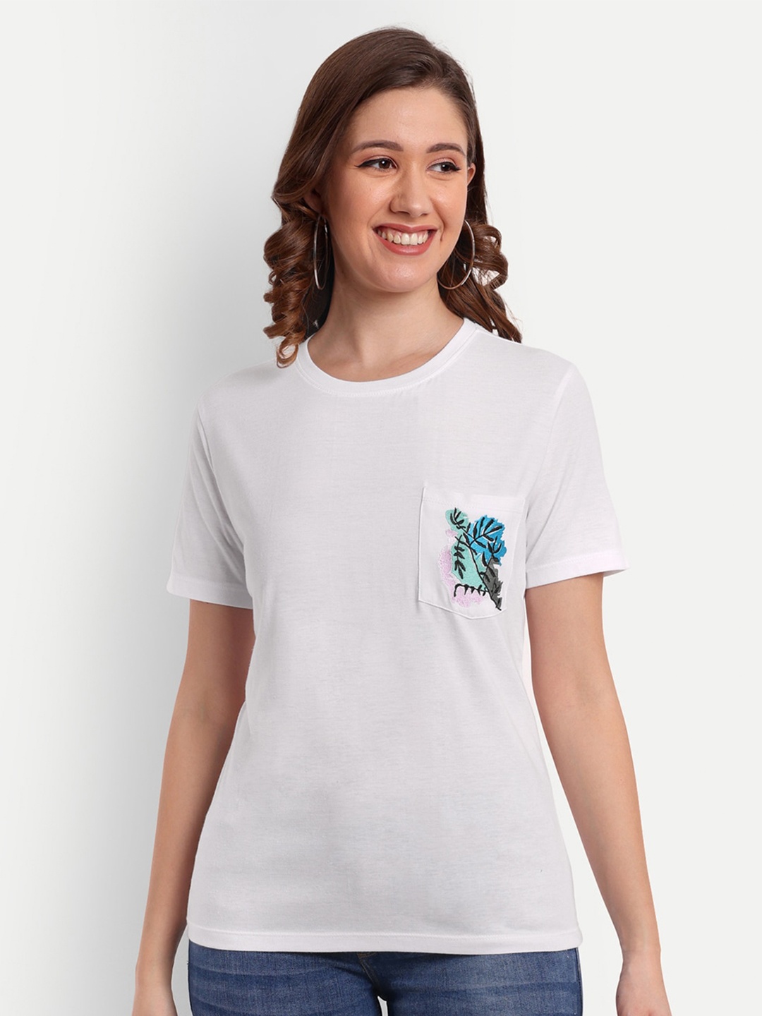 

Sttavoss Floral Embroidered Cotton Slim Fit T-shirt, White