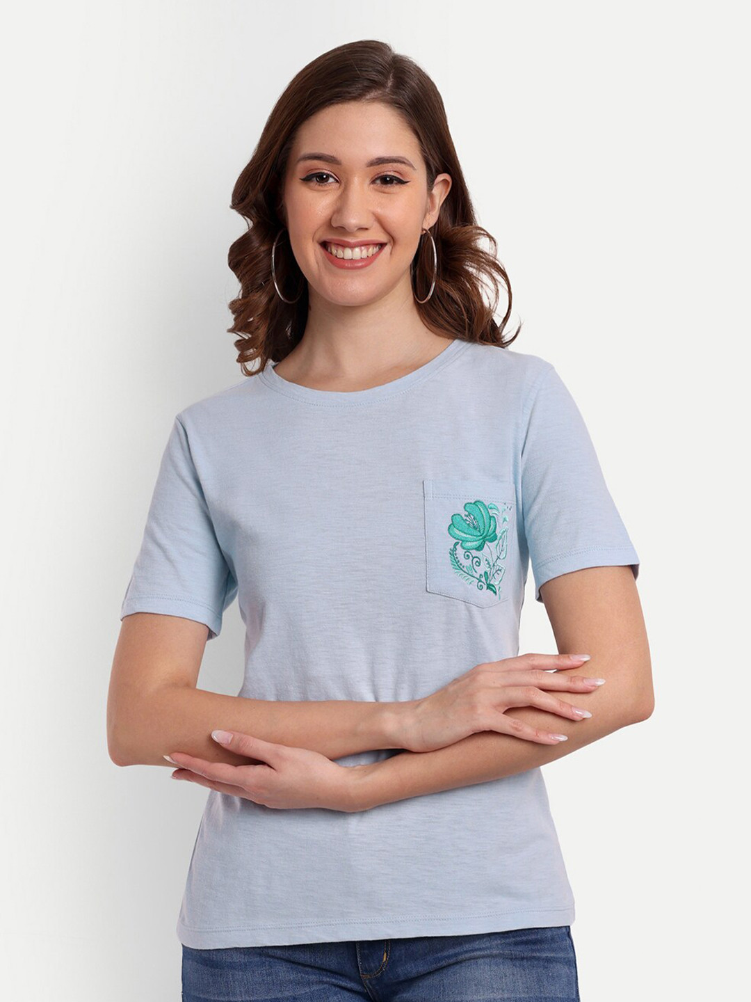

Sttavossn Round Neck Slim Fit Cotton T-shirt, Blue