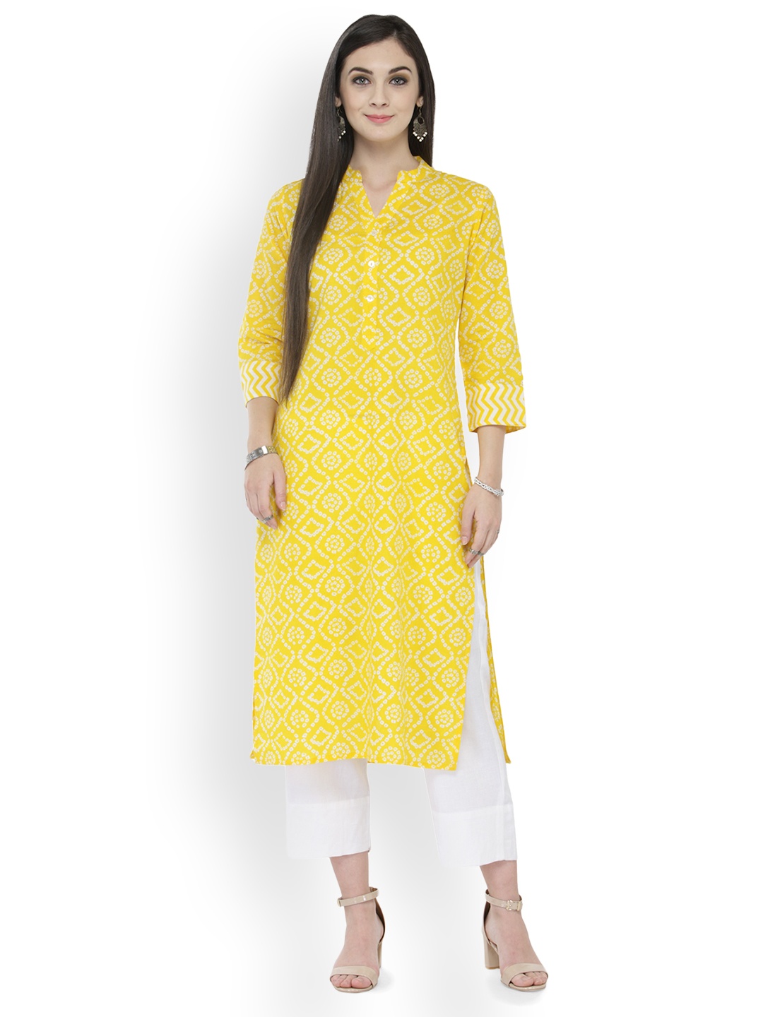 

Varanga Women Yellow & White Printed Kurta with Trousers