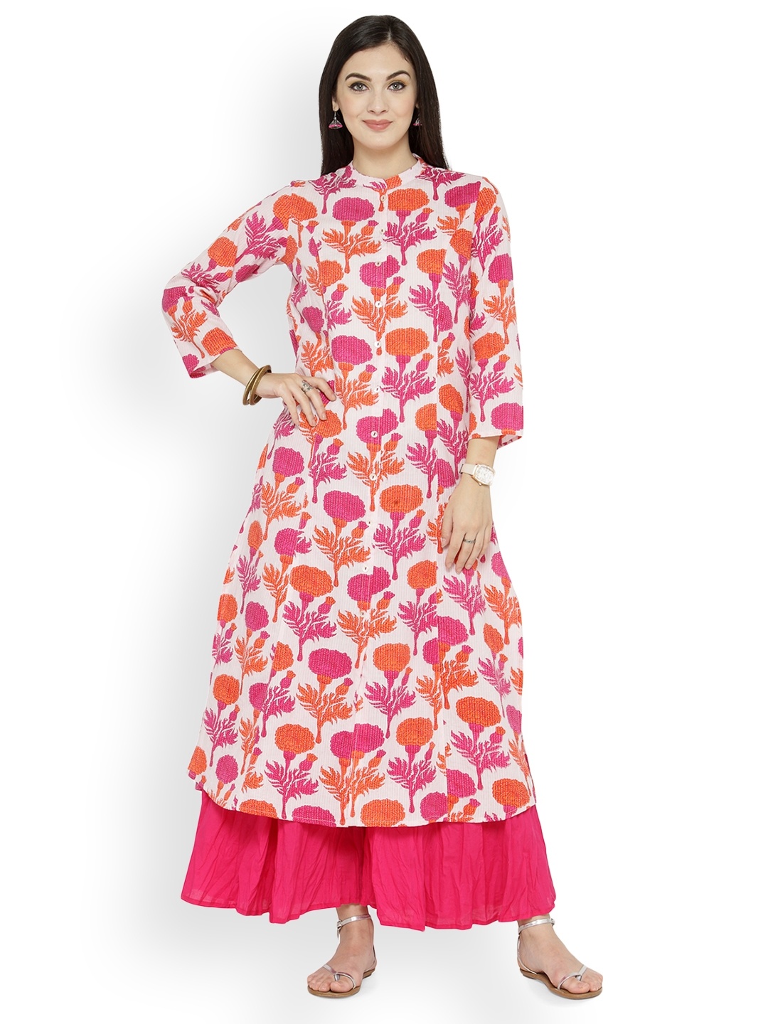

Varanga Women White & Pink Printed Kurta with Palazzos