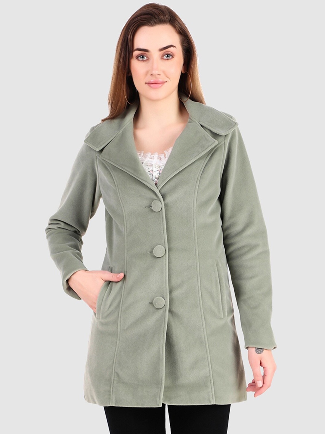 

Leather Retail Lapel Collar Longline Tailored Jacket, Green
