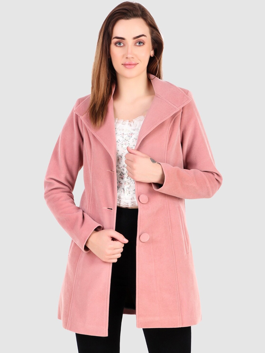 

Leather Retail Lapel Collar Longline Tailored Jacket, Pink