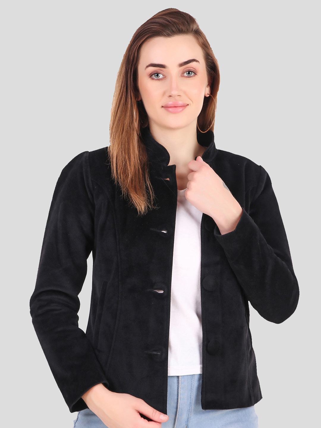 

Leather Retail Lapel Collar Longline Tailored Jacket, Black