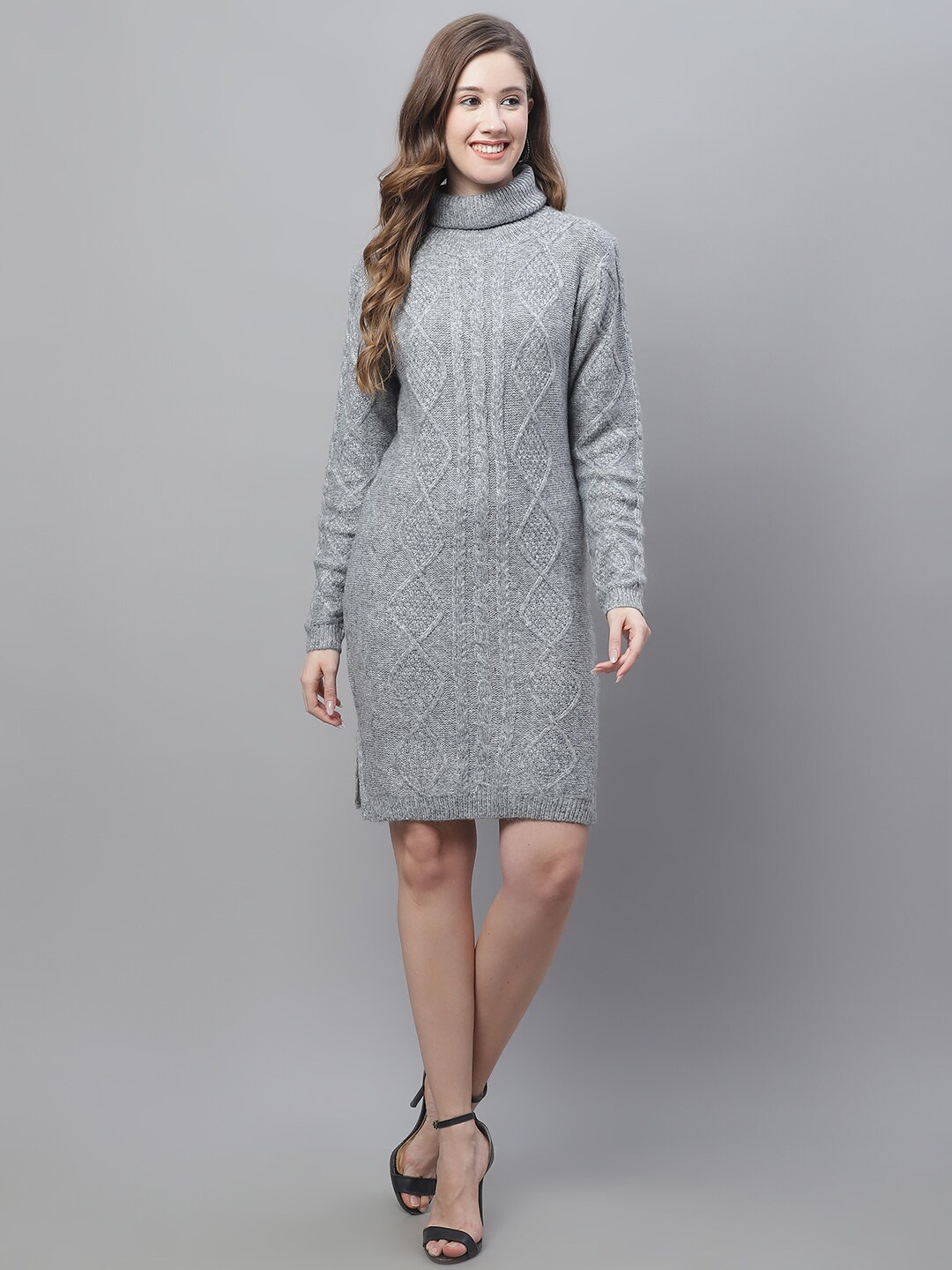 

NoBarr Mock Collar Acrylic Sheath Midi Dress, Grey