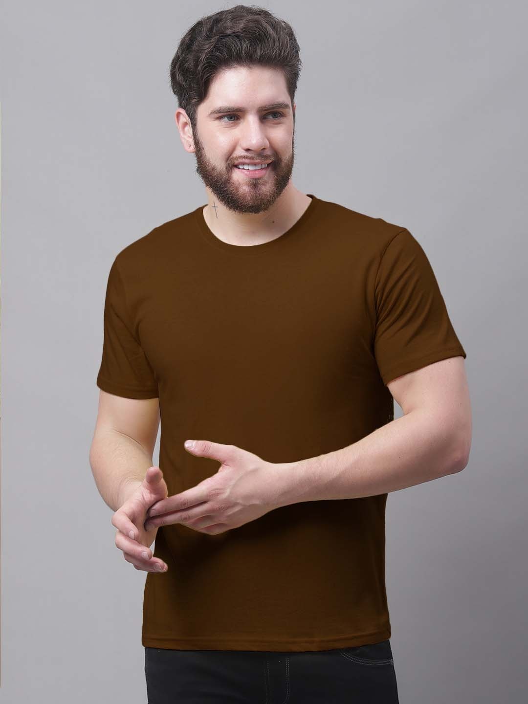 

Friskers Brown Pure Cotton Slim Fit T-shirt