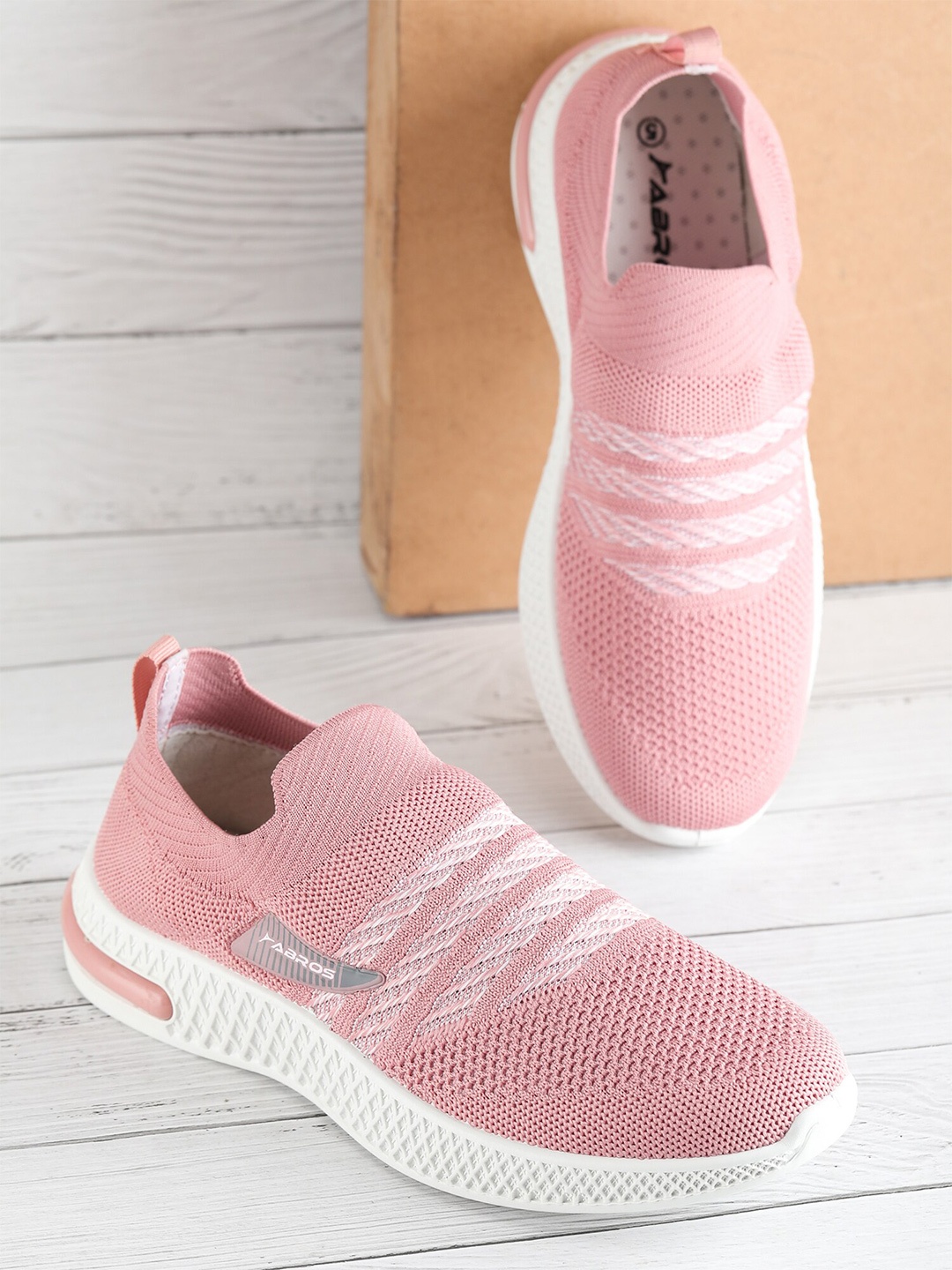 

ABROS Women Mesh Slip-On Walking Shoes, Rose gold