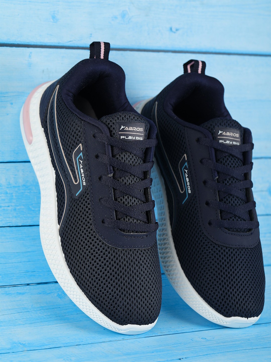 

ABROS Women Mesh Air Lace-Up Running Shoes, Navy blue