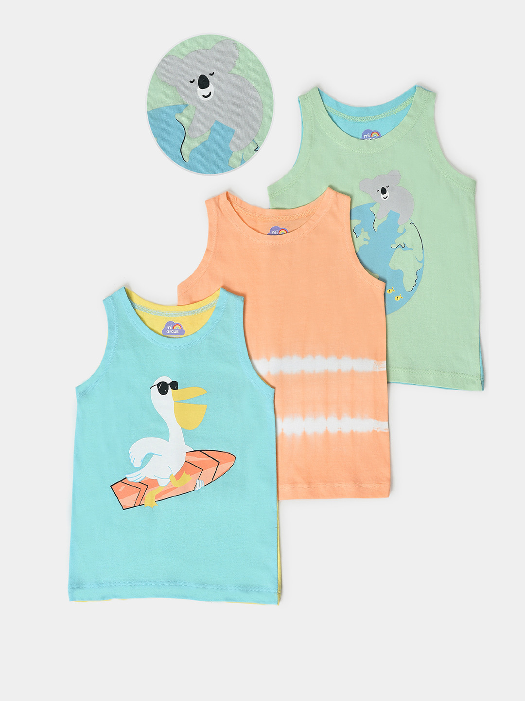 

MiArcus Kids Pack Of 3 Printed Cotton Innerwear Vests, Orange