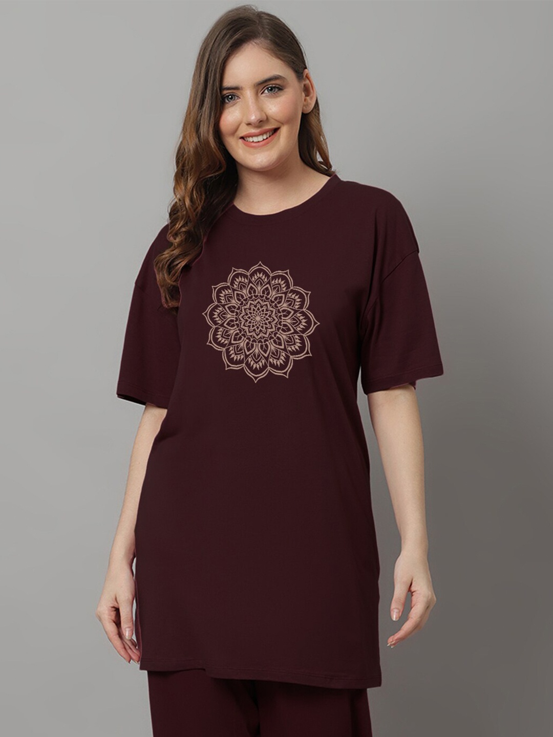 

Kanvin Floral Printed Drop-Shoulder Sleeves Oversized T-shirt, Brown