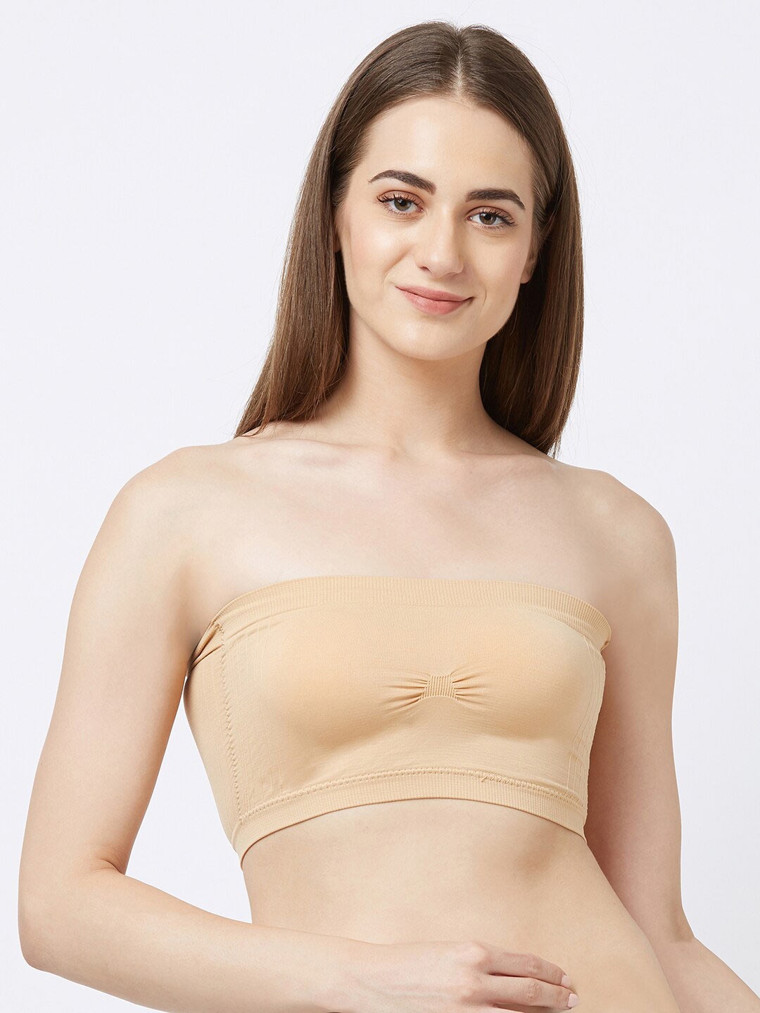 

NOIRA Non-Wired All Day Comfort Half Coverage Lightly Padded Bandeau Cotton Bra, Beige