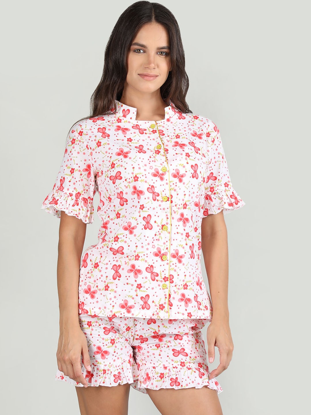 

Organzaa Conversational Printed Night Suit, White