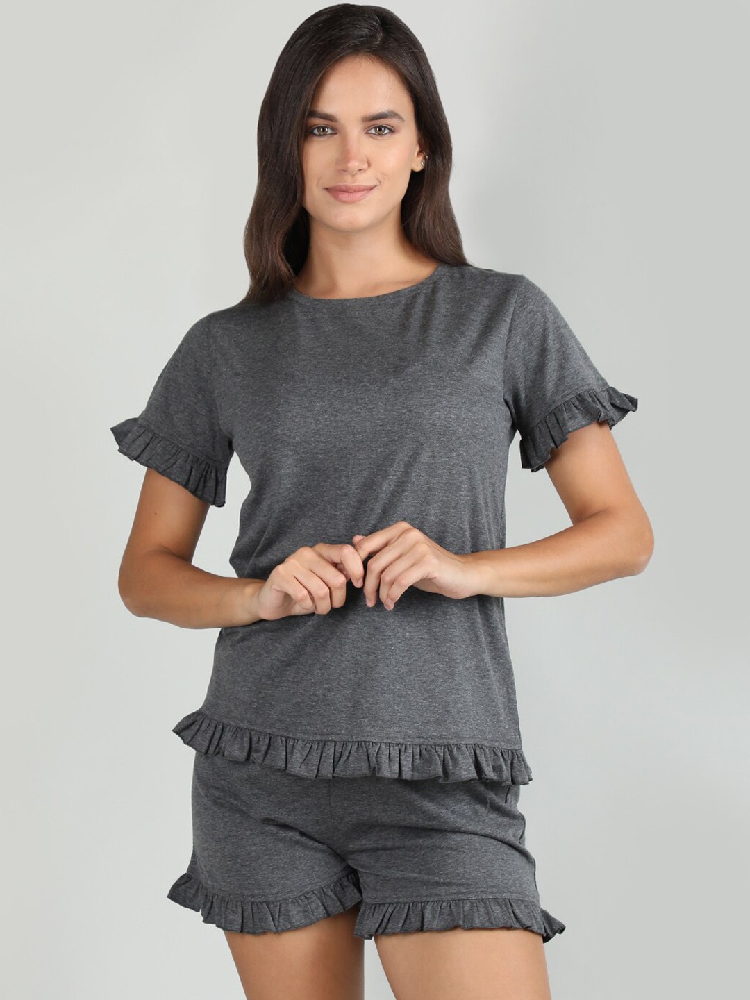 

Organzaa Round Neck Night Suit, Grey