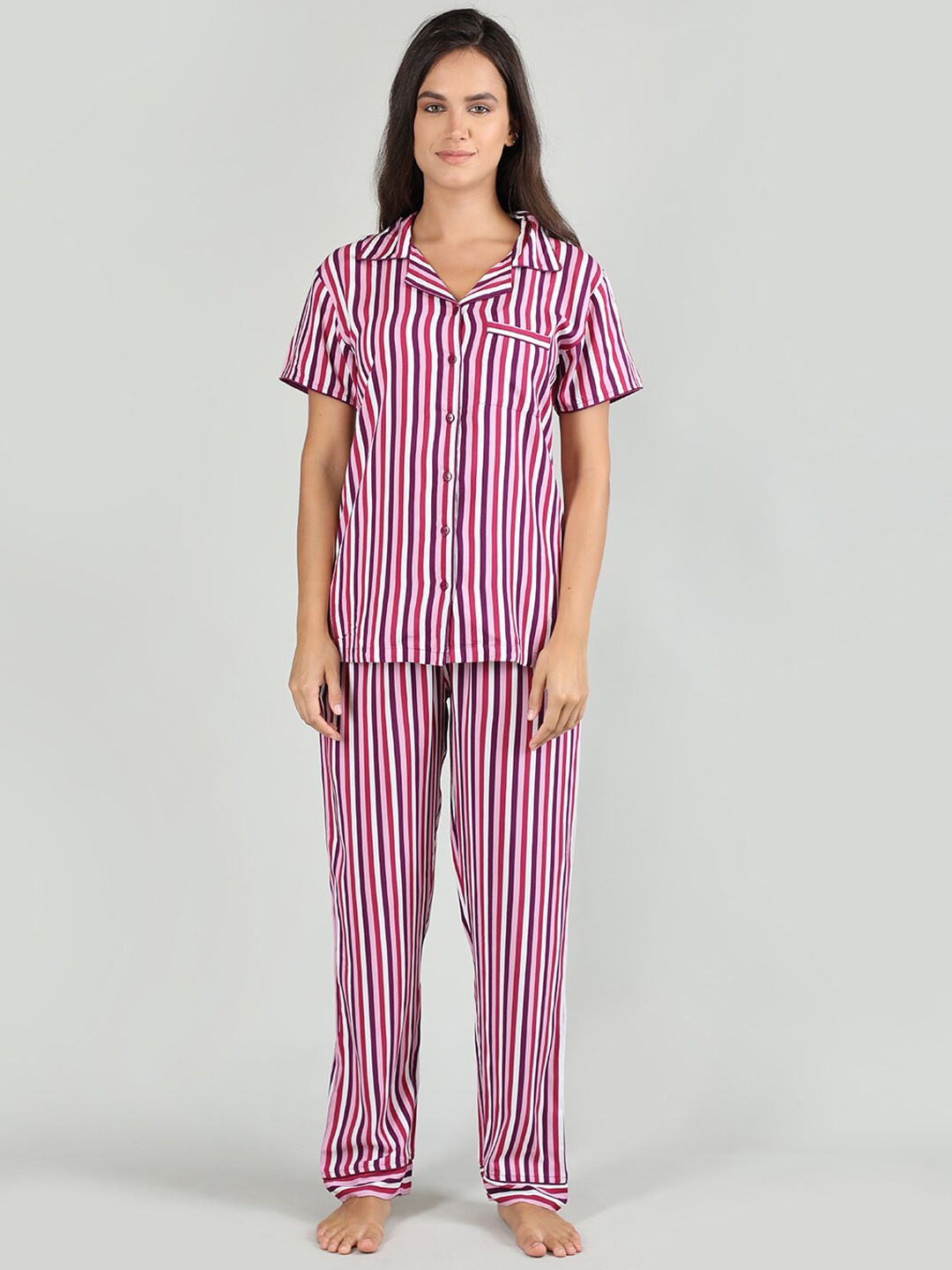 

Organzaa Striped Night Suit, Purple