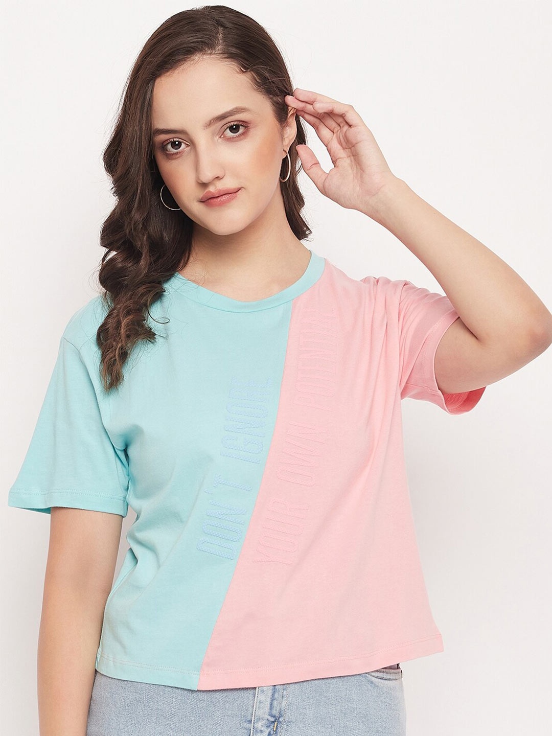 

Madame Colourblocked Cotton T-shirt, Blue