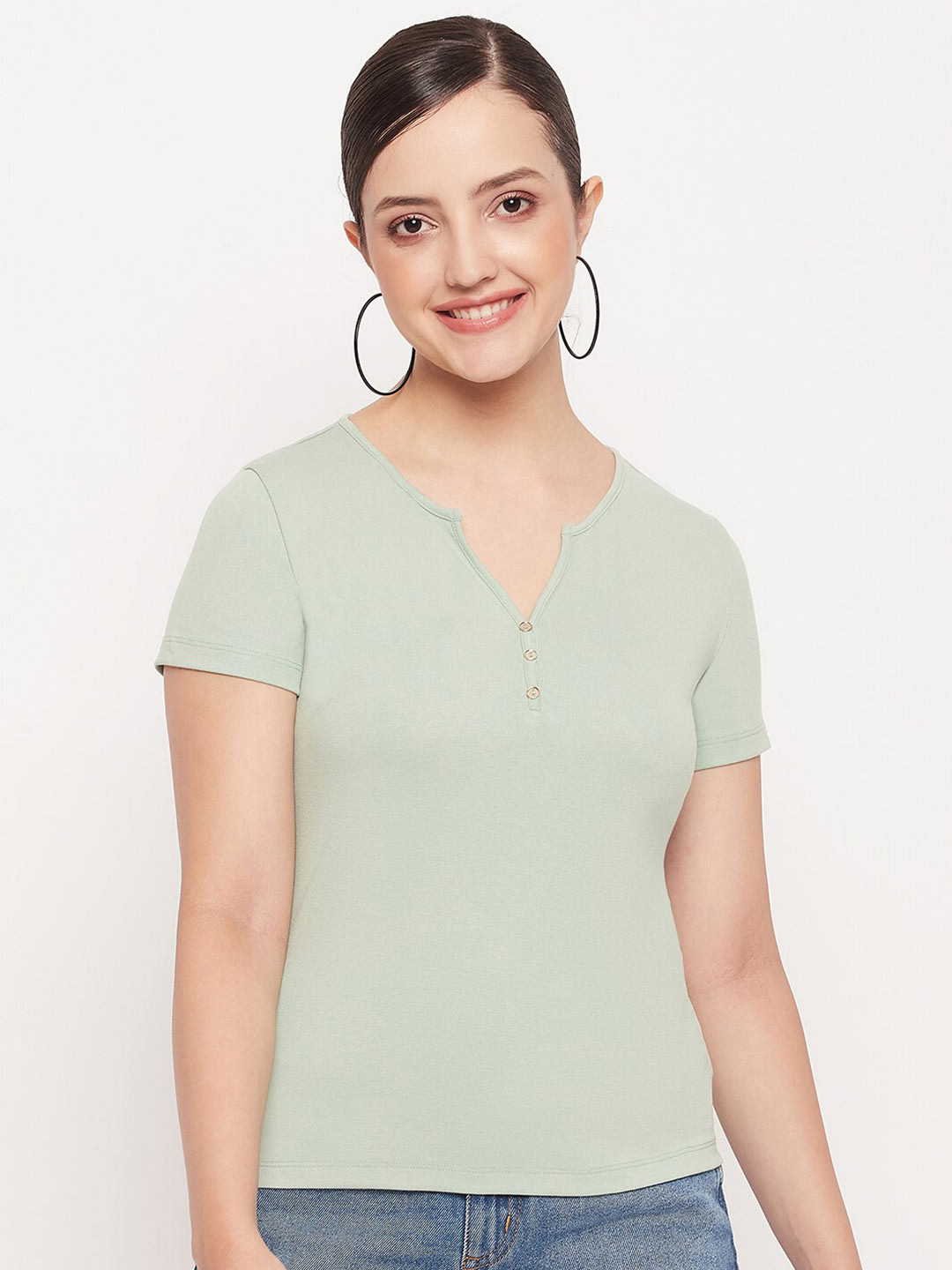 

Madame Round Neck Cotton Top, Green