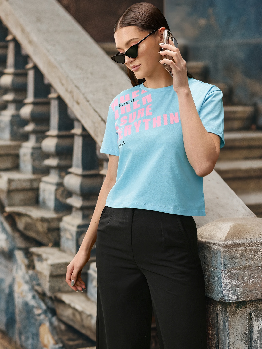 

Madame Typography Printed Cotton Top, Blue