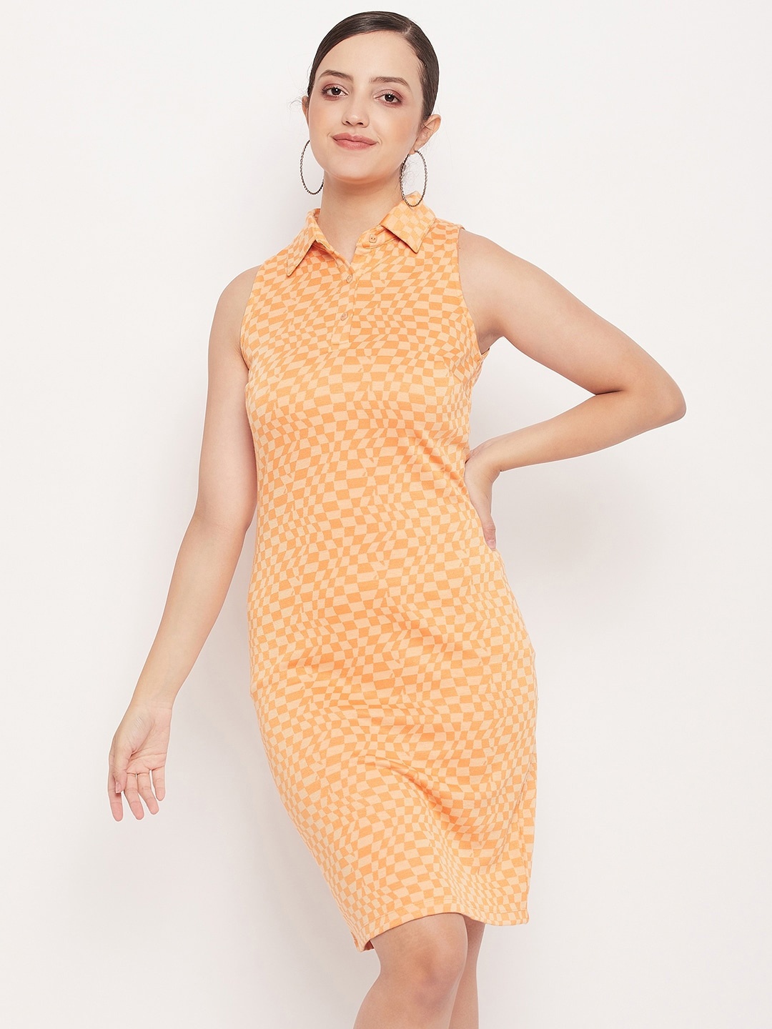 

Madame Geometric Printed Cotton Sheath Dress, Orange