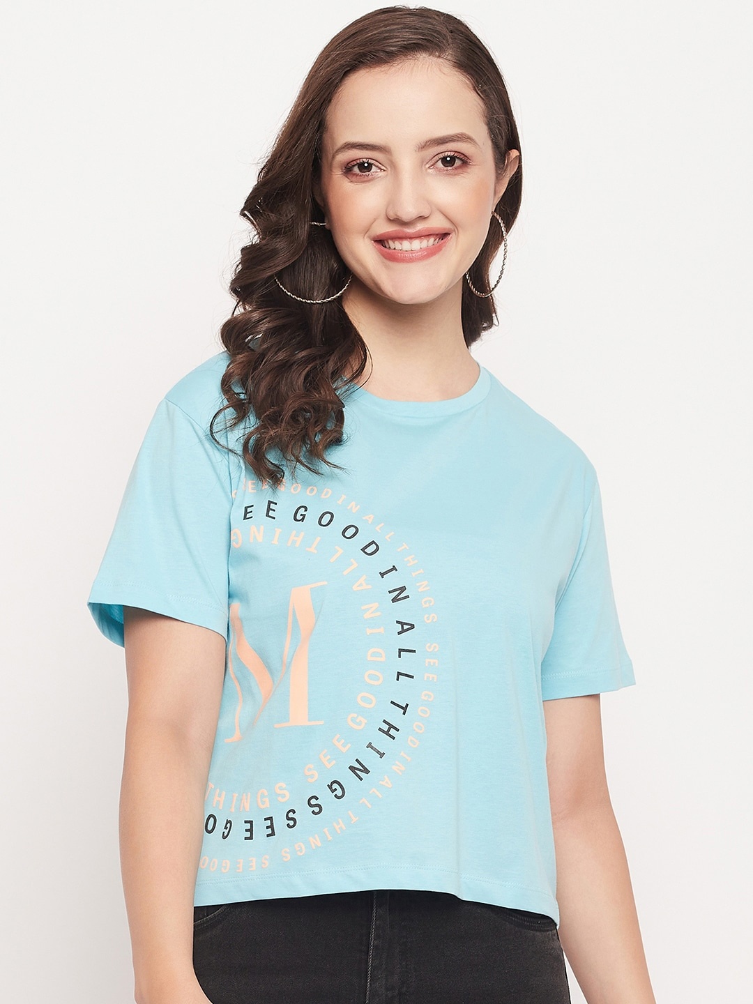 

Madame Typography Printed Cotton T-shirt, Blue