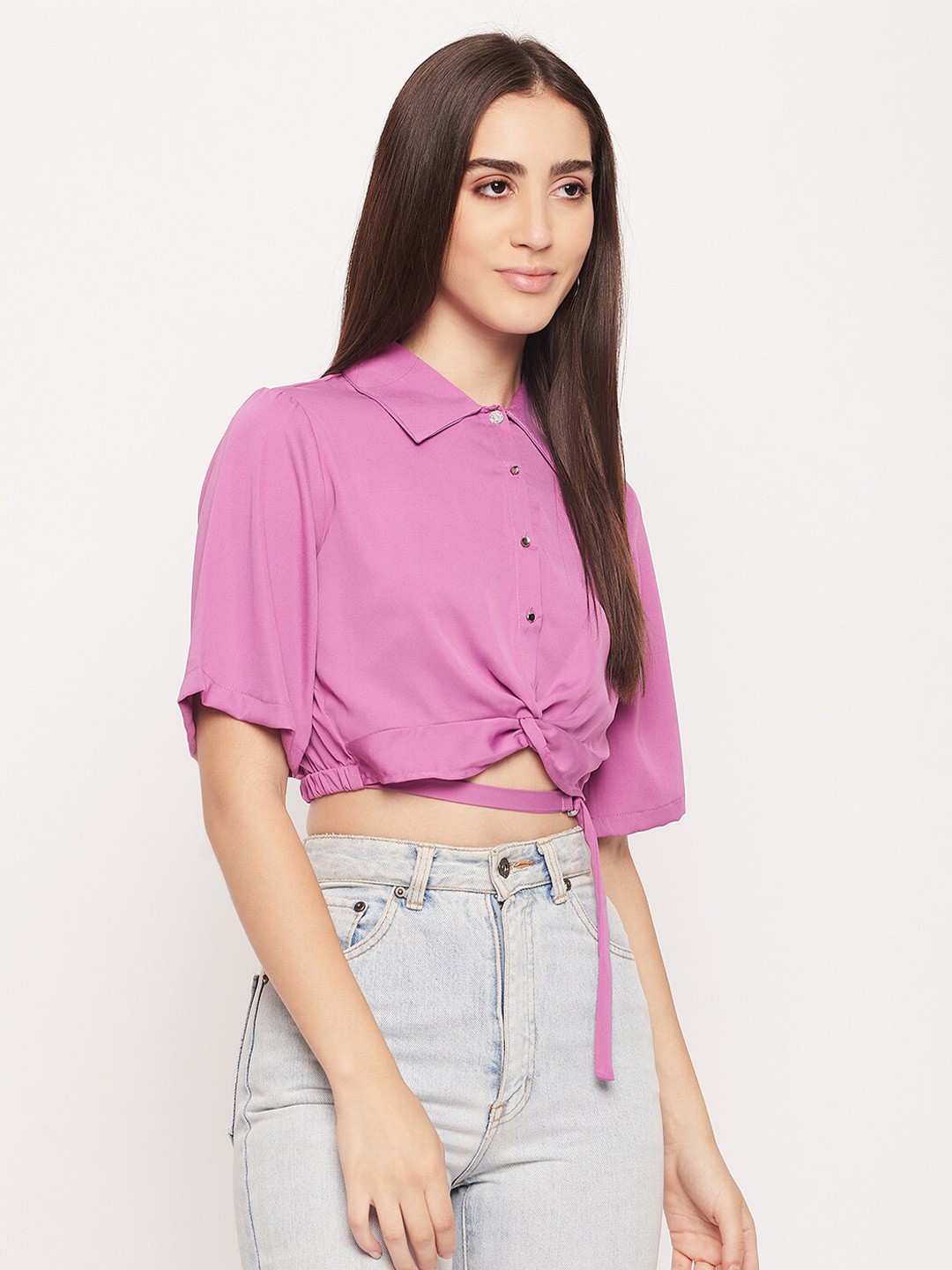

Madame Cotton Shirt Style Crop Top, Purple